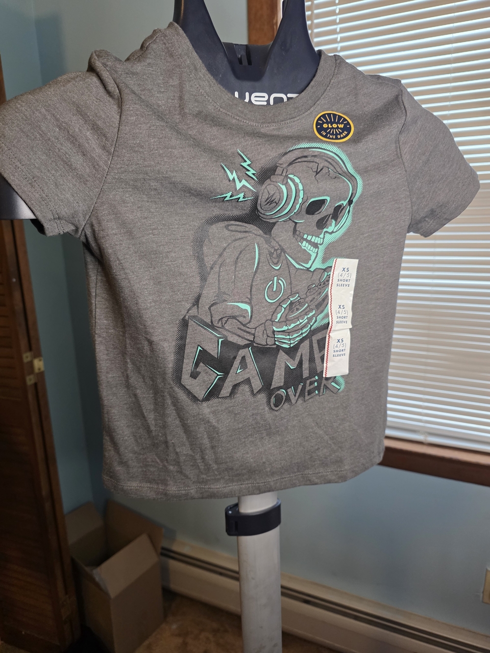 Cat & Jack Gray Tee with Mint Skull 'Game Over' Graphic